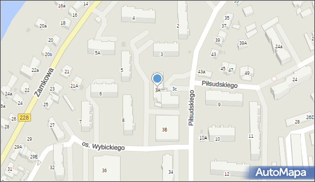 Kartuzy, Osiedle Wybickiego Józefa, gen., 3A, mapa Kartuzy