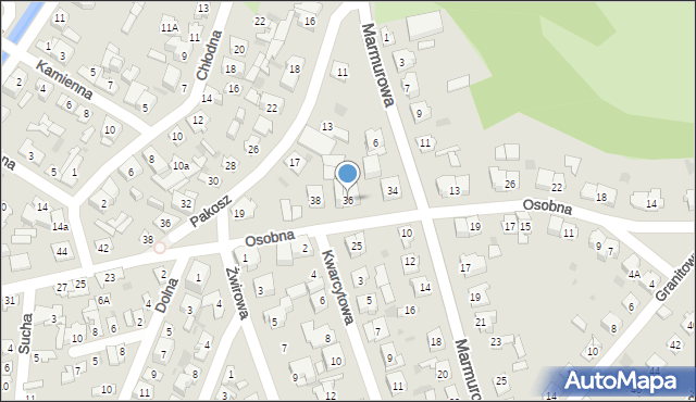 Kielce, Osobna, 36, mapa Kielc