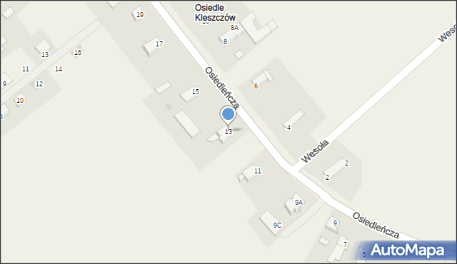 Kleszczów, Osiedleńcza, 13, mapa Kleszczów