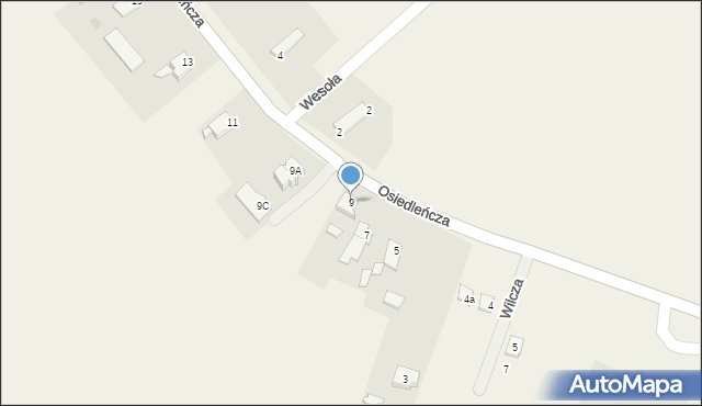 Kleszczów, Osiedleńcza, 9, mapa Kleszczów
