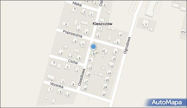 Kleszczów, Osiedlowa, 9, mapa Kleszczów