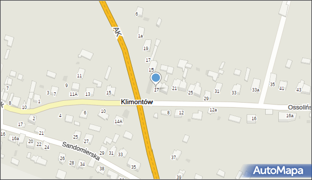 Klimontów, Ossolińska, 17, mapa Klimontów