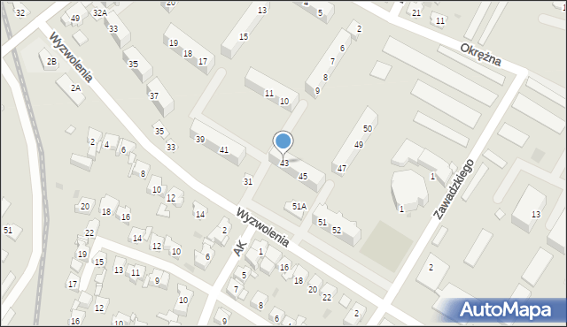 Kościan, Osiedle Jagiellońskie, 43, mapa Kościan