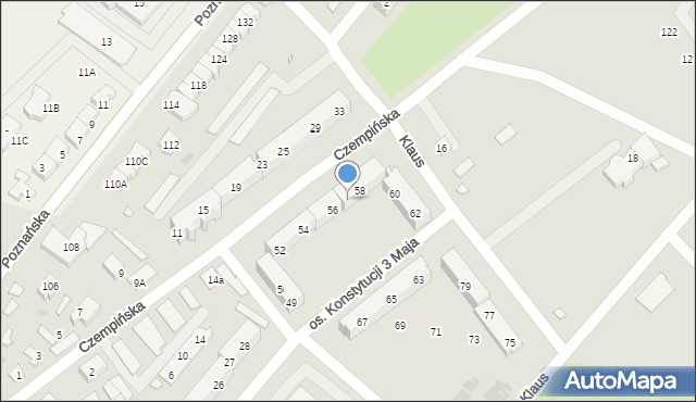Kościan, Osiedle Konstytucji 3 Maja, 57, mapa Kościan