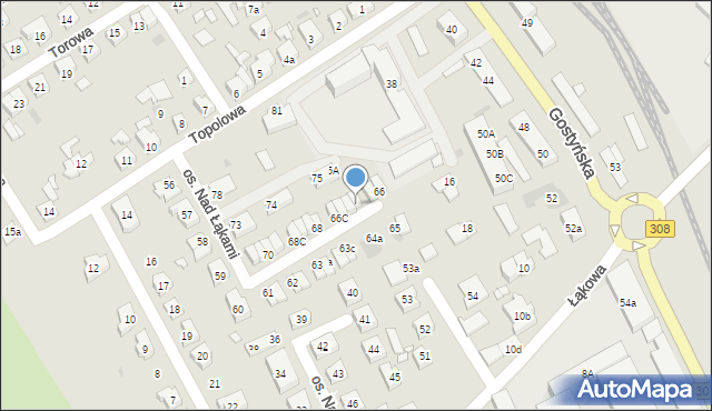 Kościan, Osiedle Nad Łąkami, 67, mapa Kościan