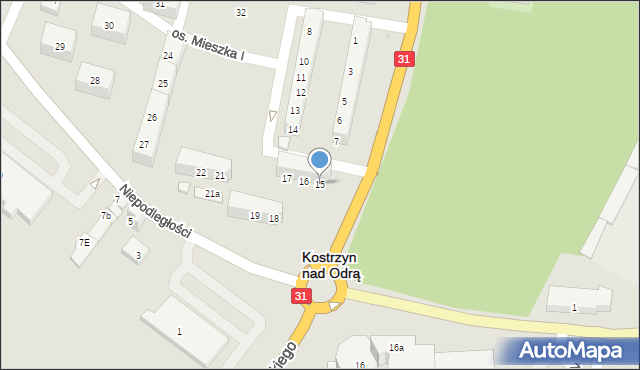 Kostrzyn nad Odrą, Osiedle Mieszka I, 15, mapa Kostrzyn nad Odrą
