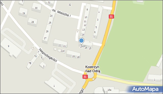 Kostrzyn nad Odrą, Osiedle Mieszka I, 17, mapa Kostrzyn nad Odrą