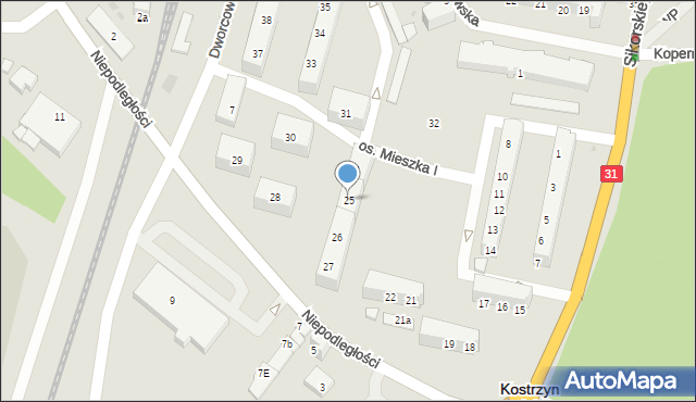 Kostrzyn nad Odrą, Osiedle Mieszka I, 25, mapa Kostrzyn nad Odrą