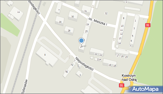 Kostrzyn nad Odrą, Osiedle Mieszka I, 27, mapa Kostrzyn nad Odrą