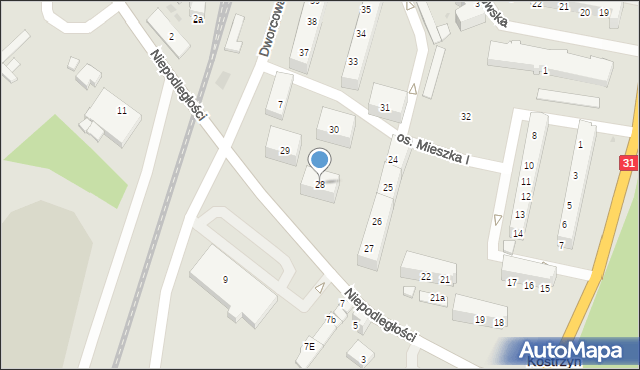 Kostrzyn nad Odrą, Osiedle Mieszka I, 28, mapa Kostrzyn nad Odrą