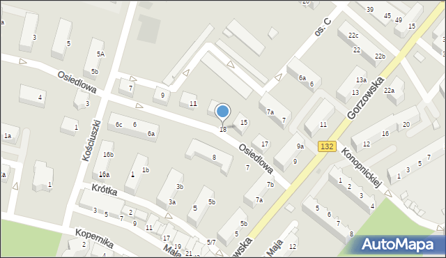 Kostrzyn nad Odrą, Osiedlowa, 18, mapa Kostrzyn nad Odrą