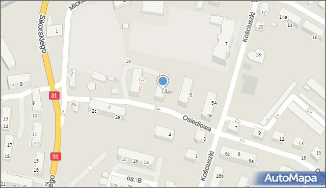 Kostrzyn nad Odrą, Osiedlowa, 3b, mapa Kostrzyn nad Odrą