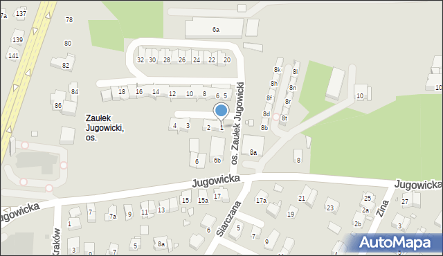 Kraków, Osiedle Zaułek Jugowicki, 1, mapa Krakowa