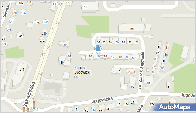 Kraków, Osiedle Zaułek Jugowicki, 16, mapa Krakowa