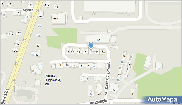 Kraków, Osiedle Zaułek Jugowicki, 24, mapa Krakowa