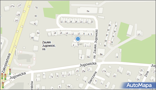 Kraków, Osiedle Zaułek Jugowicki, 3, mapa Krakowa