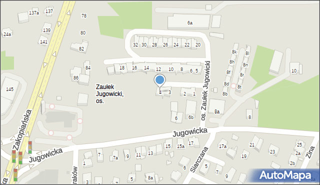 Kraków, Osiedle Zaułek Jugowicki, 4, mapa Krakowa