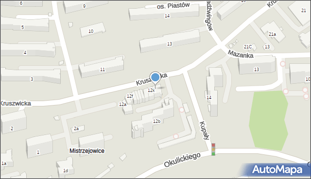 Kraków, Osiedle Piastów, 12m, mapa Krakowa