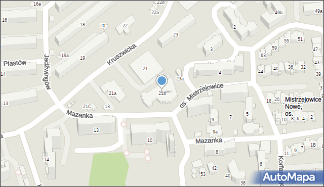 Kraków, Osiedle Piastów, 21b, mapa Krakowa