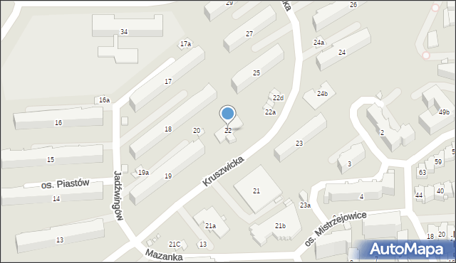 Kraków, Osiedle Piastów, 22, mapa Krakowa