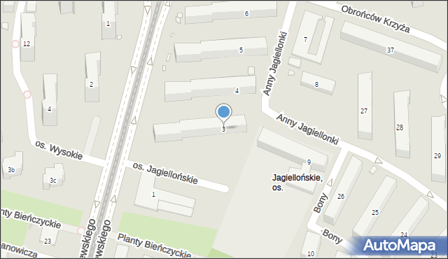 Kraków, Osiedle Jagiellońskie, 3, mapa Krakowa