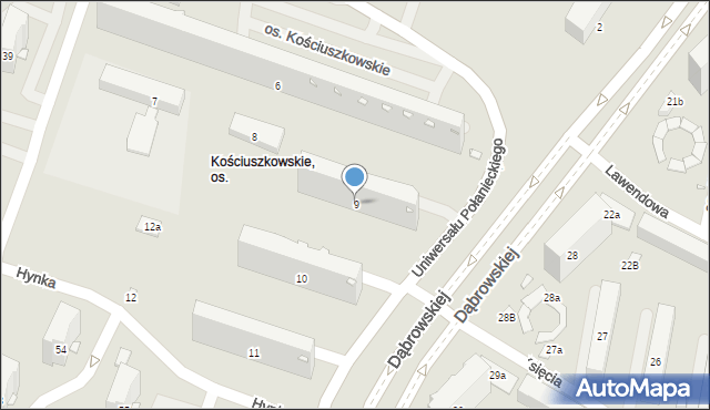 Kraków, Osiedle Kościuszkowskie, 9, mapa Krakowa