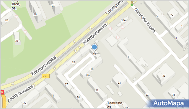 Kraków, Osiedle Teatralne, 29, mapa Krakowa