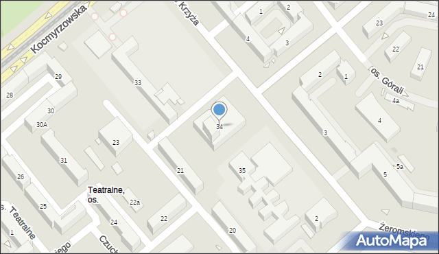 Kraków, Osiedle Teatralne, 34, mapa Krakowa