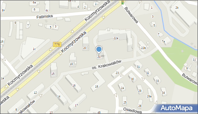 Kraków, Osiedle Krakowiaków, 21, mapa Krakowa