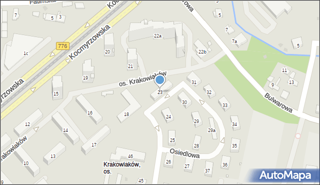 Kraków, Osiedle Krakowiaków, 23, mapa Krakowa
