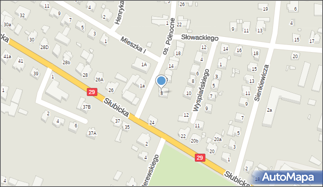 Krosno Odrzańskie, Osiedle Północne, 8, mapa Krosno Odrzańskie