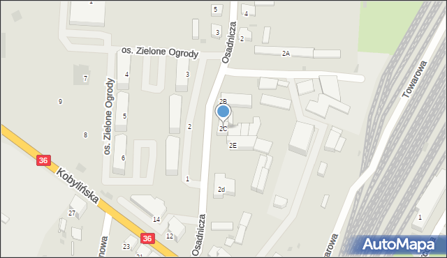 Krotoszyn, Osadnicza, 2C, mapa Krotoszyna