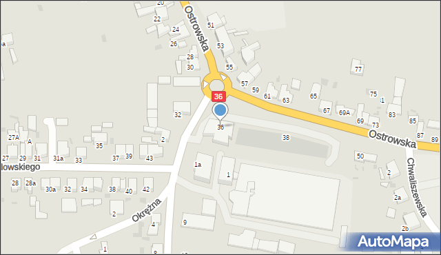 Krotoszyn, Ostrowska, 36, mapa Krotoszyna