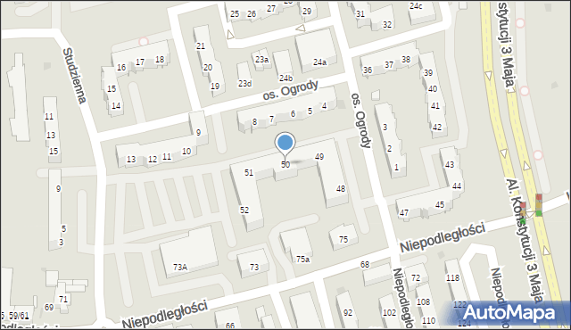 Leszno, Osiedle Ogrody, 50, mapa Leszno