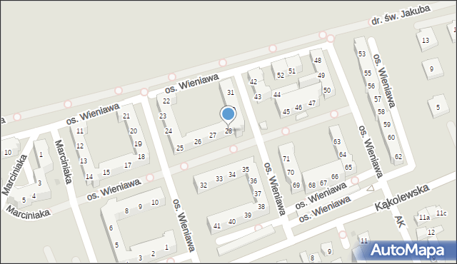 Leszno, Osiedle Wieniawa, 28, mapa Leszno