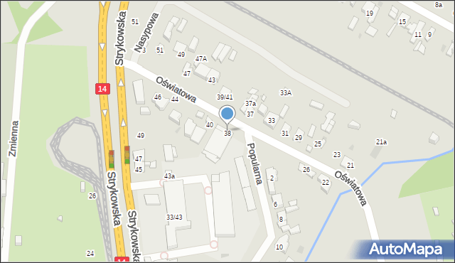 Łódź, Oświatowa, 38, mapa Łodzi