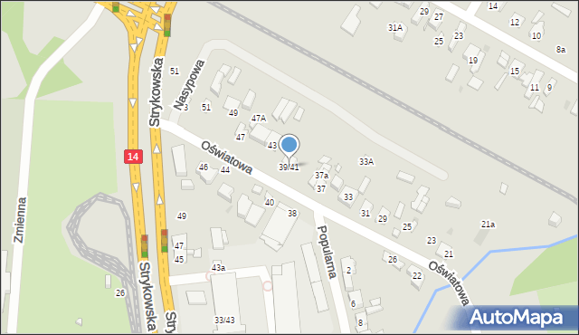 Łódź, Oświatowa, 39/41, mapa Łodzi