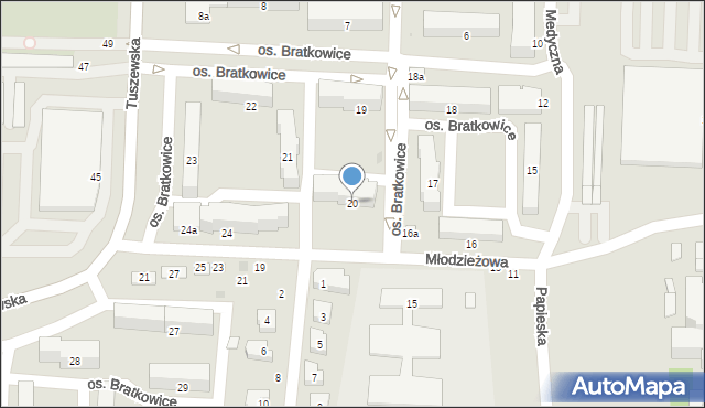 Łowicz, Osiedle Bratkowice, 20, mapa Łowicza