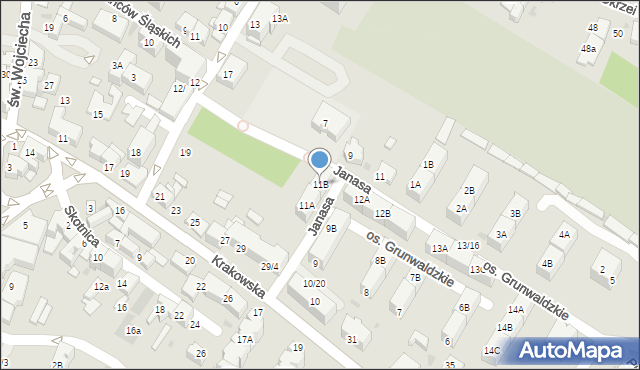 Mikołów, Osiedle Grunwaldzkie, 11B, mapa Mikołów