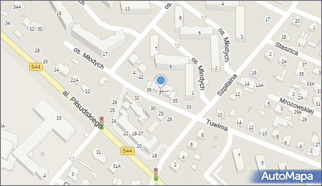 Mława, Osiedle Młodych, 37, mapa Mława