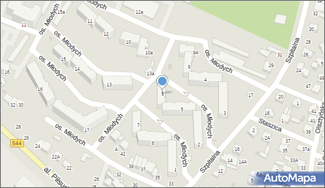 Mława, Osiedle Młodych, 8, mapa Mława