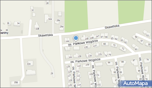 Mogilany, Osiedle Parkowe Wzgórze, 145, mapa Mogilany