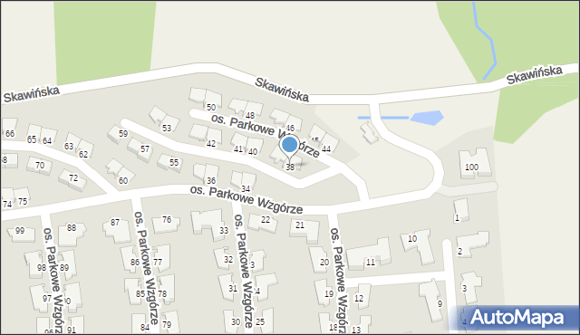 Mogilany, Osiedle Parkowe Wzgórze, 38, mapa Mogilany