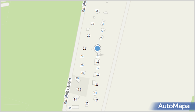 Mokre, Osiedle Pod Lasem, 13, mapa Mokre