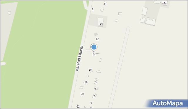 Mokre, Osiedle Pod Lasem, 14, mapa Mokre