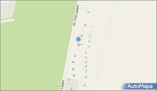 Mokre, Osiedle Pod Lasem, 20, mapa Mokre