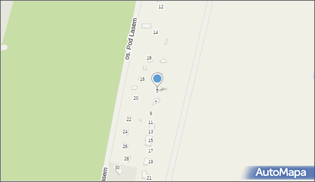 Mokre, Osiedle Pod Lasem, 5, mapa Mokre