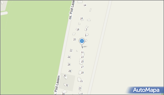 Mokre, Osiedle Pod Lasem, 9, mapa Mokre