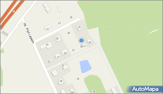 Mosty, Osiedle Pod Lasem, 33, mapa Mosty
