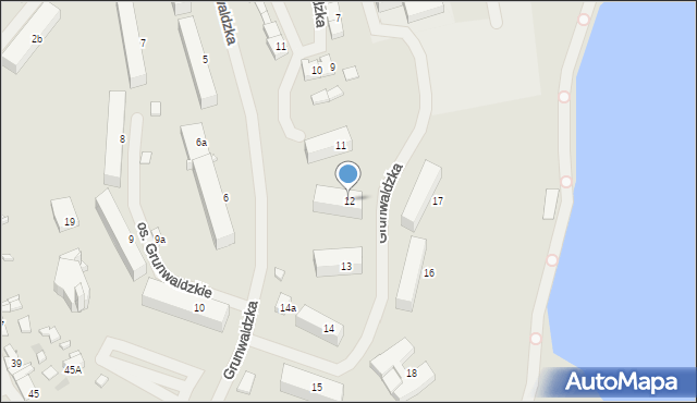 Mrągowo, Osiedle Grunwaldzkie, 12, mapa Mrągowo